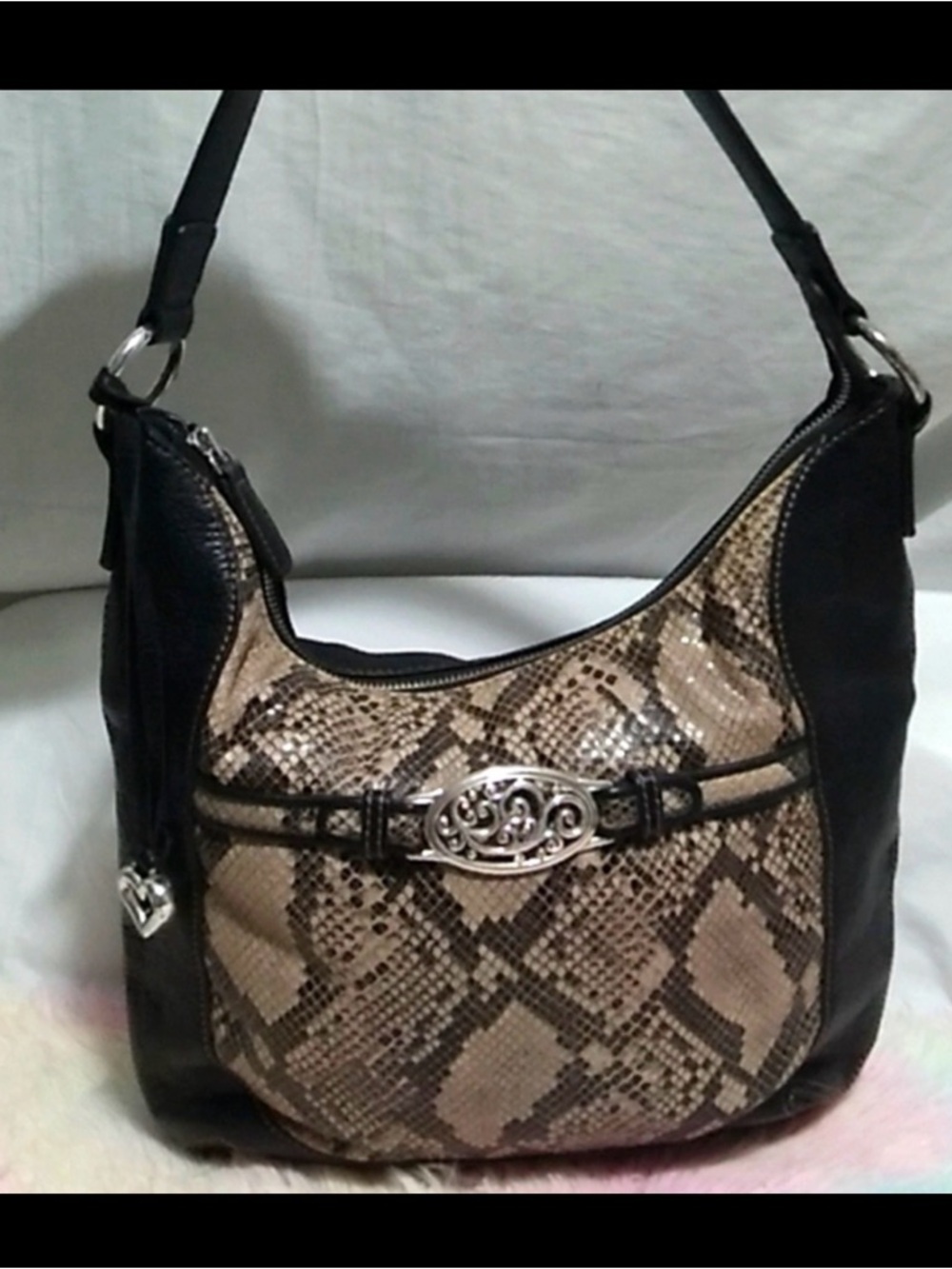 SALE! Brighton Black Leather & Snakeskin Print Shoulder Bag Very Gently Used